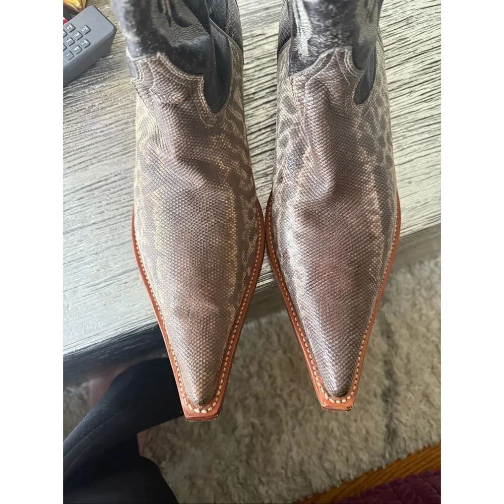 Los Altos Boots Brown Weathered Leather & Snake Skin Snip Toe Cowboy Boots sz 11 - Picture 2 of 12